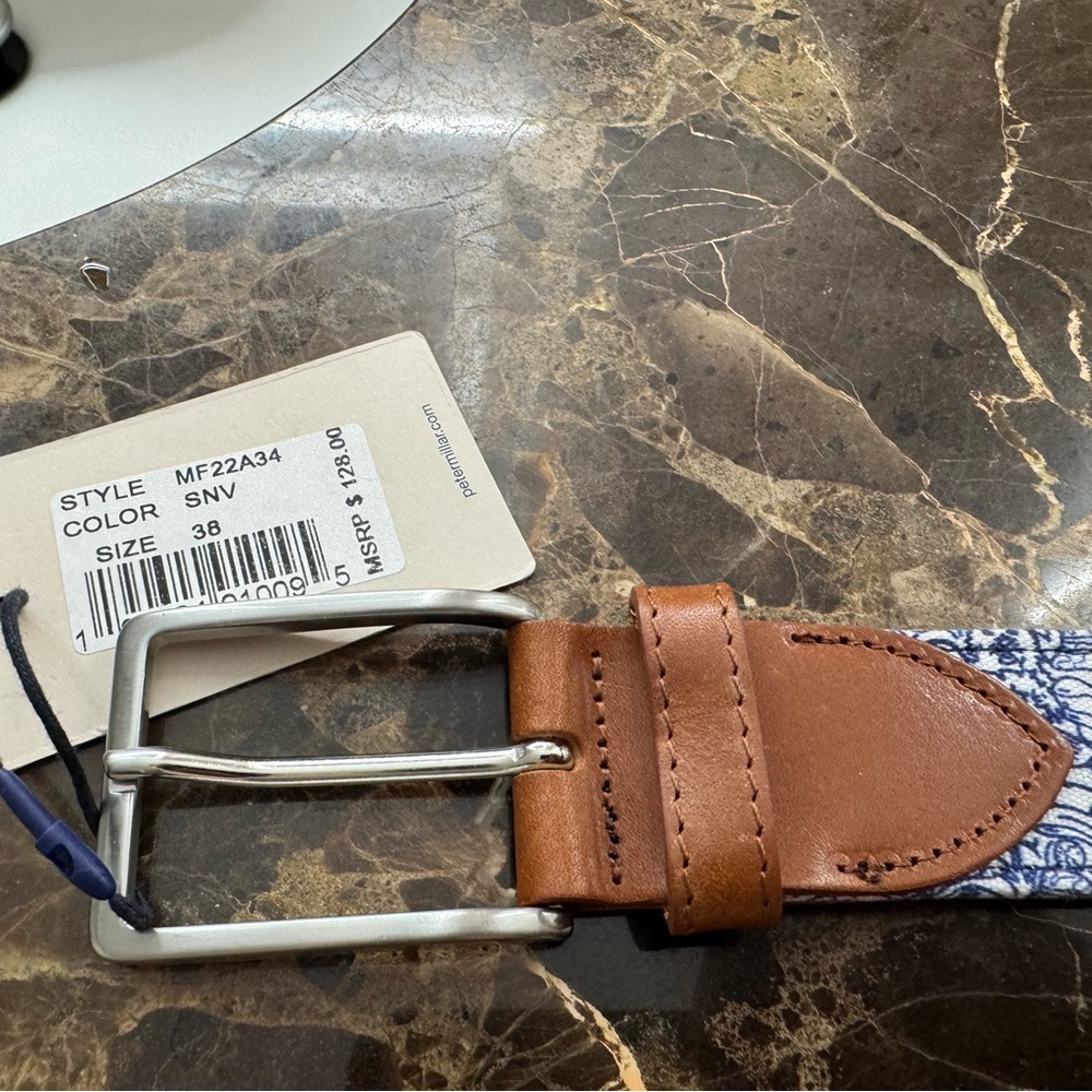 Peter Millar Tan and Blue Belt with Silver Buckle